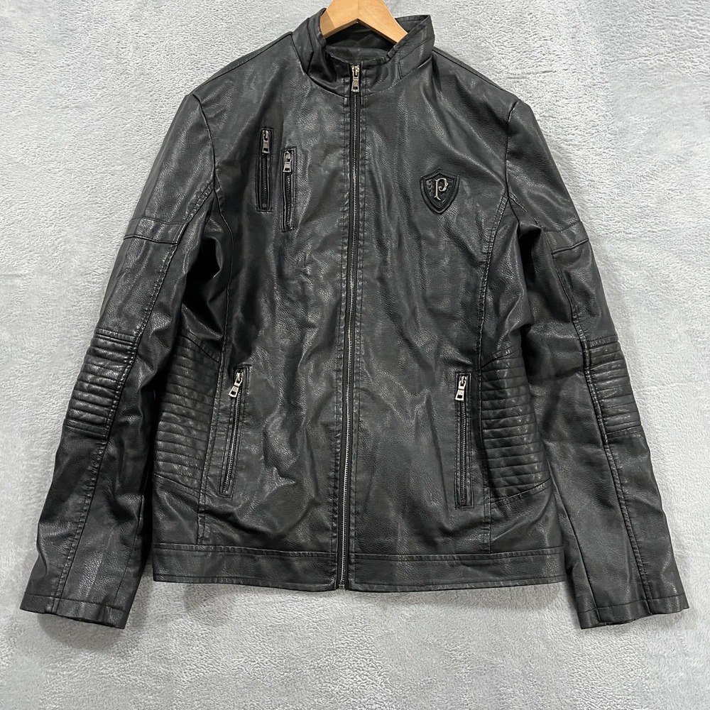Weiduocheng Faux Leather Bomber Jacket Mens XL Fur‎ Lined Biker Grunge
